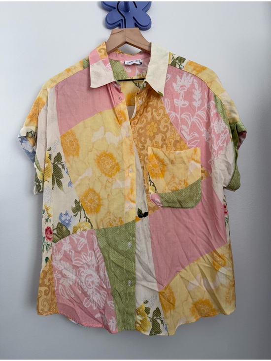 Desigual Tops - Desigual Medium Patchwork Shirt Floral Button Up Resort Cottage Colorful